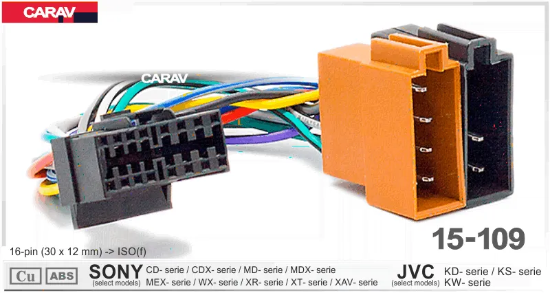 Разъем для ресивера Sony / JVC 16-pin(30x12mm) -> ISO(f) Carav-0